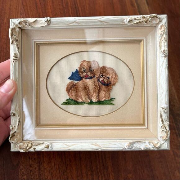VTG Micro Needlepoint Shih Tzu Puppy Art Signed Marge Higgins Cottagecore Galler - Picture 3 of 10